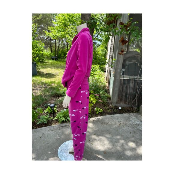 Jasmine Rose Intimates Micro Fleece Pajama Set Top Pants Hot Pink Bears Zip Sz M - Picture 6 of 12